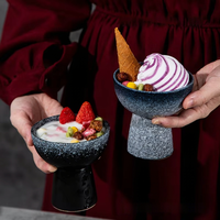Tasses à glace, coupes à sundae et coupes à yaourt en céramique de style japonais, sur pied, compatibles micro-ondes, luxe léger et vintage