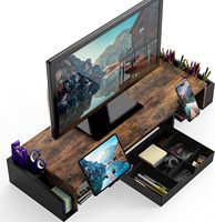 Support de bureau double écran en bois simple avec tiroir, brun rustique