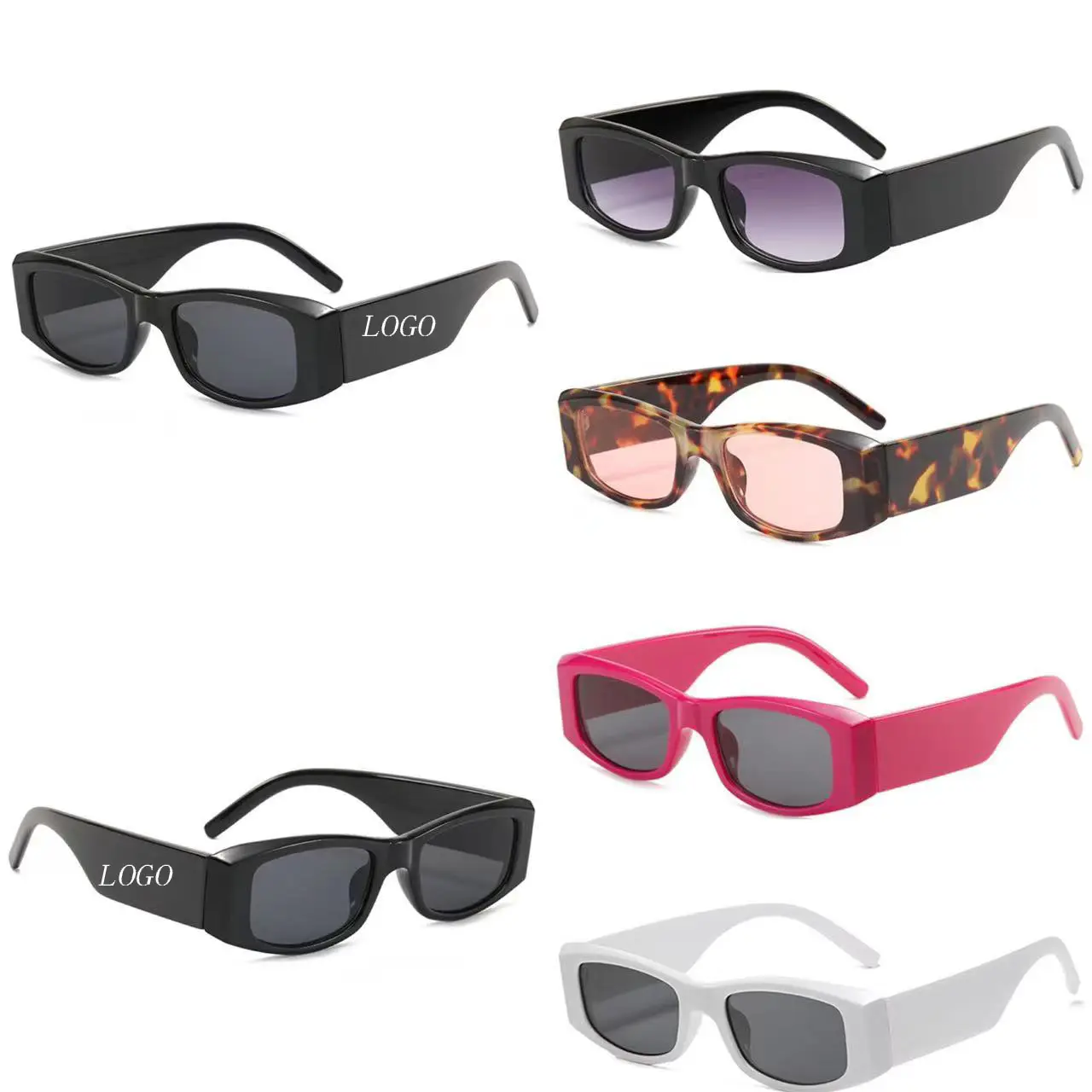 Low MQQ Custom Metal logo Wholesale unisex 2022 trendy square vintage shades wide legs fashion small sunglasses