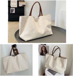 Sac fourre-tout en toile de coton réutilisable pour courses, sacs cadeaux DIY, 12OZ, grandes poignées en cuir, boucle réglable, poche intérieure zippée - Product Image 5