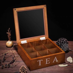 Caja de té de madera maciza con 9 compartimentos, almacenamiento cuadrado, estilo chino, uso doméstico - Product Image 1
