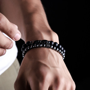 Commercio all'ingrosso di <span class=keywords><strong>ematite</strong></span> <span class=keywords><strong>naturale</strong></span> nero smerigliato braccialetto di perline Set gioielli perline a strati bracciali per gli uomini regali - Product Image 4