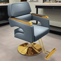 Fauteuil de Barbier Moderne Haut de Gamme en Acier Noir avec Fonctions Pivotantes et Réglables en Hauteur, Chaise de Salon pour Hommes, Spa, Salon de Coiffure en Cuir