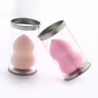 Boîte cylindrique en plastique recyclé écologique transparente, tubes en PET PVC, emballage pour poudre libre, éponge de maquillage, conteneur cosmétique