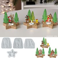 Cetakan Silikon Tempat Lilin Bintang Malaikat Rusa Pohon Natal, Cetakan Papan Sisipan Resin Plester DIY