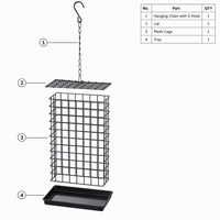Mangeoire à oiseaux carrée en treillis métallique avec chaîne de suspension, plateau large, support alimentaire solide, design antique, résistante à la rouille pour jardin et cour