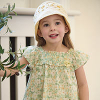 DB1263386 DAVE BELLA Sombrero para Niños, Sombrero de Verano para Niñas, Moda Casual para Exteriores, Sombrero para el Sol con Flores, Sombrero Tejido de Algodón Puro