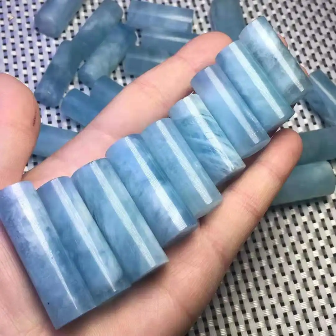 Groothandel Hand Gesneden Kristallen Kolom Aquamarijn Gepolijst Kleine Pijlers Voor Hanger