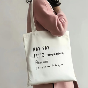 Bolso <span class=keywords><strong>de</strong></span> mano grande <span class=keywords><strong>de</strong></span> lona para mujer, con cita inspiradora en español HOY SOY Feliz, bolso <span class=keywords><strong>de</strong></span> compras diario reutilizable - Product Image 2