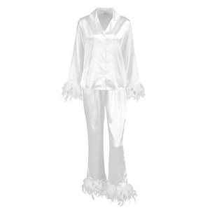 Elegant <strong>Fluffy</strong> Fur Party <strong>Pyjamas</strong> Notched Collar <strong>Women's</strong> Clothing Pj Set Custom Feather Pajamas for <strong>Women</strong> Set - Product Image 5