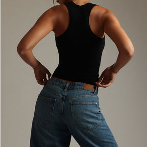 Débardeur côtelé léger grande taille respirant été Logo personnalisé Gym coton de haute qualité blanc moulant femmes - Product Image 3