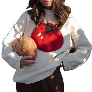 Maglione lavorato a <span class=keywords><strong>maglia</strong></span> con motivo a base di pomodoro bianco con motivo a tracolla arrotolato Pullover casual Chic allentato - Product Image 1