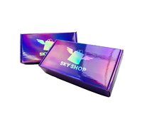 Boîte cadeau d'emballage d'expédition cosmétique recyclée d'enveloppe pliante holographique violette de marque de distributeur pour e-commerce
