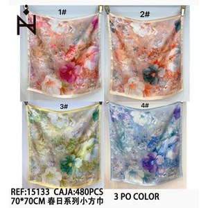 Sciarpa Quadrata Piccola Serie Primavera 70x70cm Stampa Floreale Accessorio Moda Leggero Per Donna - Product Image 3