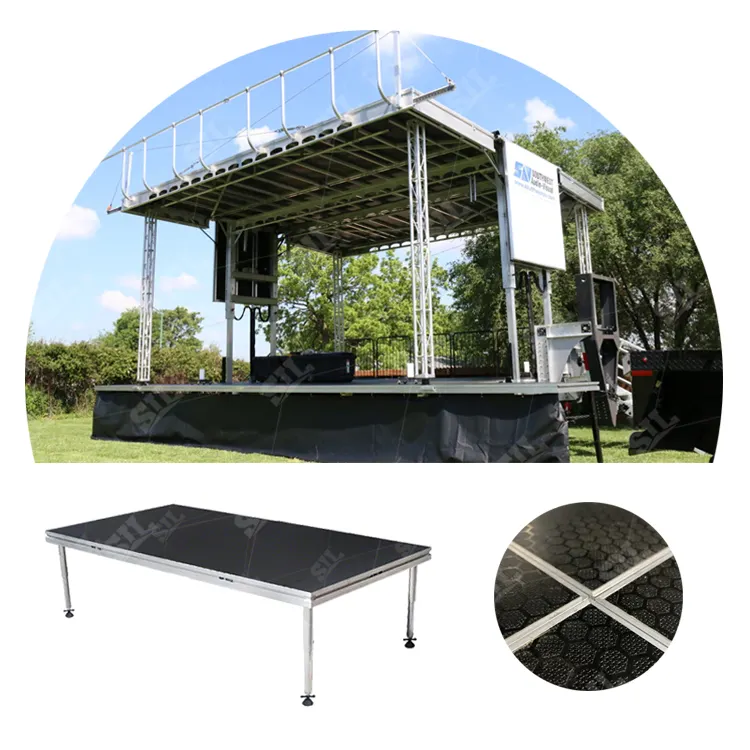 Barato 12x16 Superficie antideslizante Diseño plegable Aluminio Evento Riser Stage Mobile Concert Stage Plataforma de escenario portátil para la venta