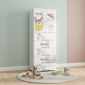 Armoire de rangement pour vêtements d'enfants et jouets, 69 cm, 6 niveaux, grande, en plastique, économique, avec roulettes - Product Image 1