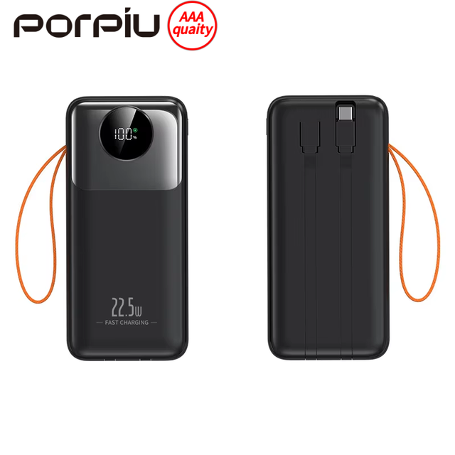 New Bestseller Power Bank 22.5W/20W Fast Charging 30000mAh Large Capacity Built-in Cable LED Display Ultra Slim Outdoor Portable