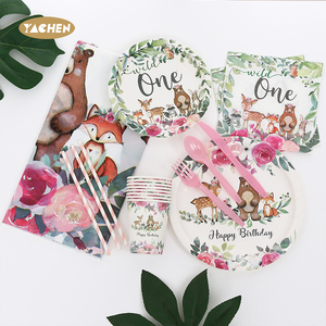 Yachen sauvage une <span class=keywords><strong>Jungle</strong></span> Animal fête papier vaisselle ensemble assiettes de fête jetables tasses serviettes bannière 1er anniversaire fête fournitures - Product Image 3