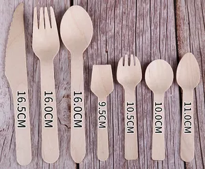 Kraft Paper Wrap 140mm/160mm Eco-friendly Disposable Cutlery Smooth Edge Wooden Spoon Knife Fork Without Burrs For Party