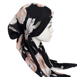 Sciarpa Tichel da donna con stampa floreale di colore nero con stampa floreale personalizzata foulard Pre-annodato traspirante di <span class=keywords><strong>grandi</strong></span> dimensioni sciarpe autunnali - Product Image 1
