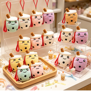 Schattig cartoon bubble <span class=keywords><strong>tea</strong></span> zacht pluche sleutelhanger melkthee beker gevuld hangertje rugzak tas charme sleutelhouder voor meisjes cadeau - Product Image 4