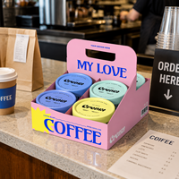 Boîte de transport portable pour café avec poignée, personnalisée, en carton blanc, support pour gobelets de boissons, emballage avec séparateur et poignée découpée