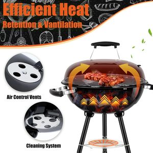 17 Inch Wheels Kettle BBQ Premium Luxurious Modern Iron Charcoal Grill for Outdoor Camping Party Home Use - Product Image 5