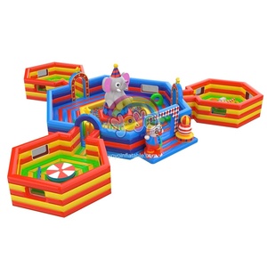 Parque de Juegos Inflable Multizona con Diseño de Circo, Elefante, Payaso, Piscina de Pelotas Hexagonal, Pista de Obstáculos, Alquiler Comercial para Niños - Product Image 2