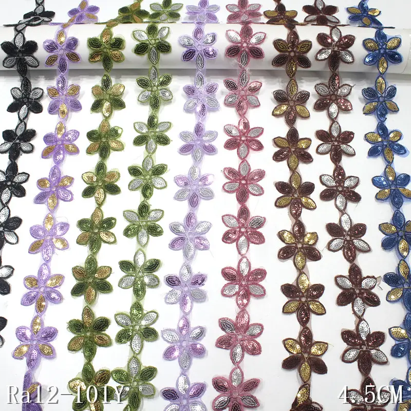 Multicolor Payet Bordiran Renda 3D Bunga Bordir Renda 5Cm untuk Pernikahan Gaun Polyester Renda