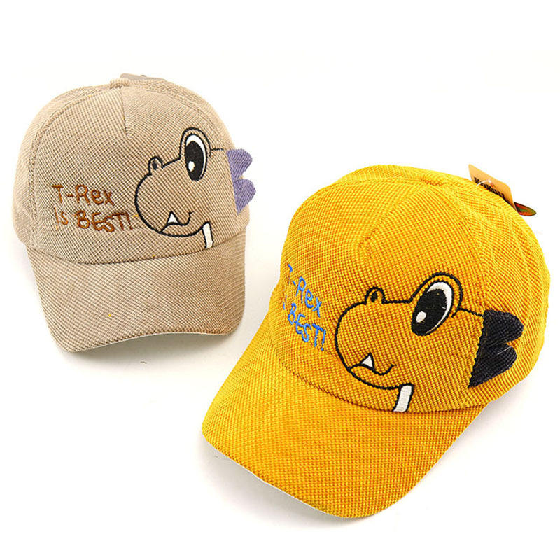 Cute Baby Caps Cartoon Dinosaur Kids Boy Baseball Cap Children Corduroy  Adjustable Sun Protection Hat Summer Autumn