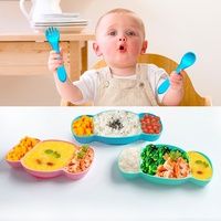 Nouvel ensemble de 7 pièces d'assiettes et de bols en silicone en forme d'éléphant pour bébé, design minimaliste de dessin animé pour l'alimentation des enfants
