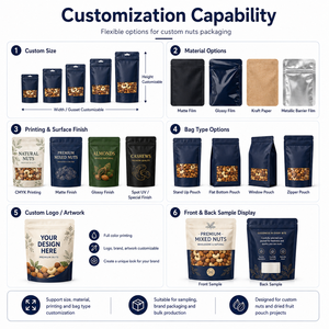 Bolsas de Embalaje para Frutos Secos Tostados, Bolsa Personalizada de Alta Barrera con Cierre Vertical para <span class=keywords><strong>Almendras</strong></span>, Anacardos, Cacahuetes, Venta al Por Mayor - Product Image 5