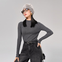 22387 Pull en tricot élégant coréen en soie de mûrier soyeuse, col semi-montant, en laine aux couleurs riches, coupe ajustée, chaud, pour le quotidien