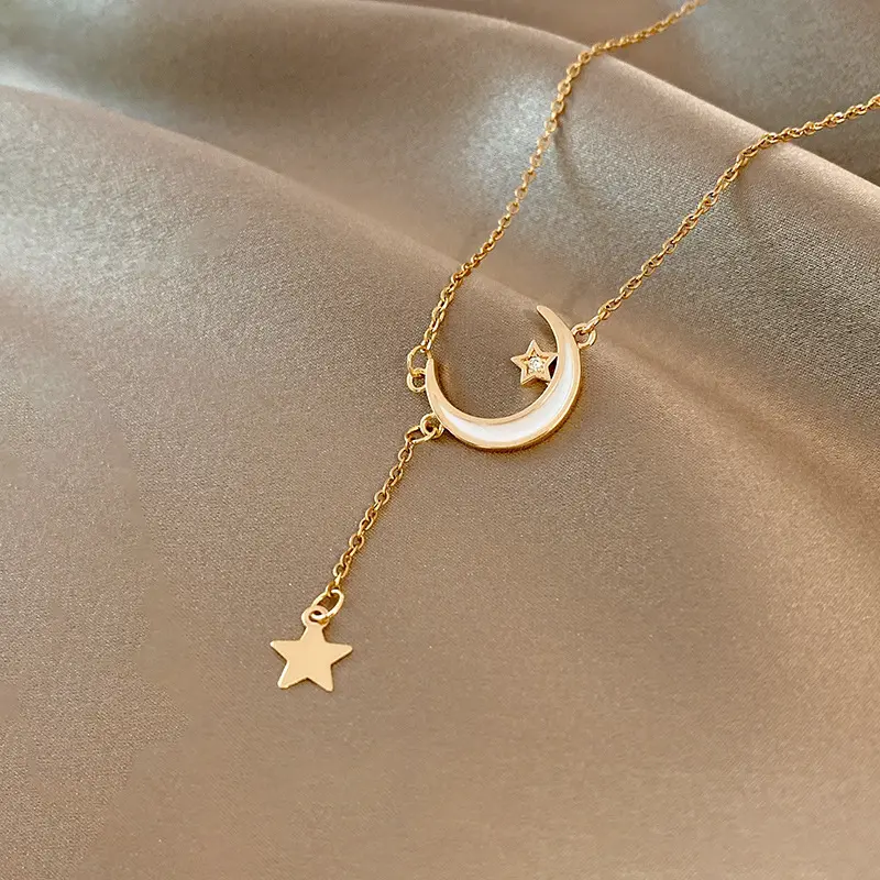Fashion Moon Star Pendant Choker Necklace Gold Stainless Steel Chain Necklace For Women Party Jewelry Archery Necklaces