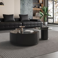 Ensemble de tables basses modernes de luxe en verre noir, table d'appoint et table centrale en bois, meubles pour le salon
