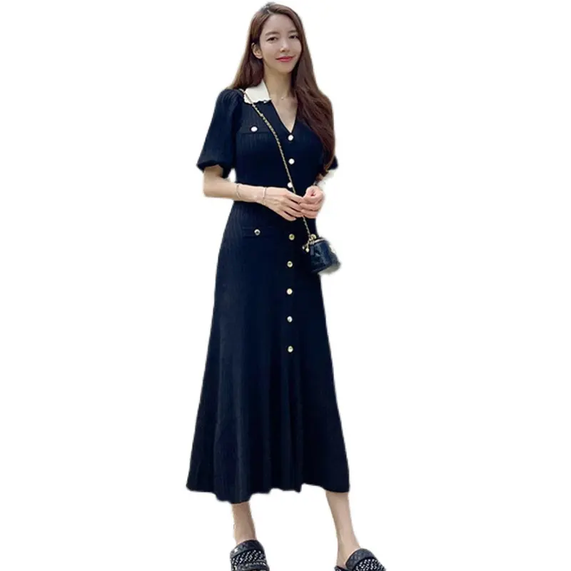 Stile coreano 2022 estate nuovo elegante abito Slim-Fit lavorato a maglia monopetto abito alla moda donna