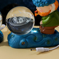 Vente en gros de lampes créatives Van Gogh Nuit étoilée, sphère en cristal blanc lumineuse, gravée en 3D, boule de cristal, emballage en boîte en papier, pour bureau