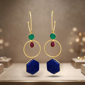Boucles d'oreilles pendantes en laiton, boucles d'oreilles en pierres précieuses, boucles d'oreilles en acier inoxydable, boucles d'oreilles faites à la main, boucles d'oreilles tendance, plaquées or, ethniques - Product Image 2