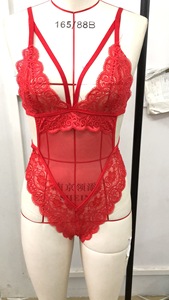 女性性感蕾丝内衣红色网眼内衣热裸露背服装一体式紧身衣 - Product Image 2