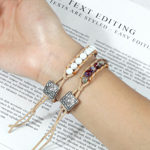 Bracelets en pierre naturelle bohème, corde en chanvre, fermoir carré plaqué argent antique, bijoux unisexes, cadeau - Product Image 3