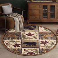 Tapis rond Wan Xinlong style ferme avec motifs d'animaux mignons et de forêt pour salon, chambre à coucher, canapé, résistant aux taches