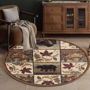 Alfombra Redonda Wan Xinlong Estilo Rústico con Lindos Animales y Patrón de Bosque para Sala de Estar, Dormitorio, Sofá, Resistente a las Manchas - Product Image 5