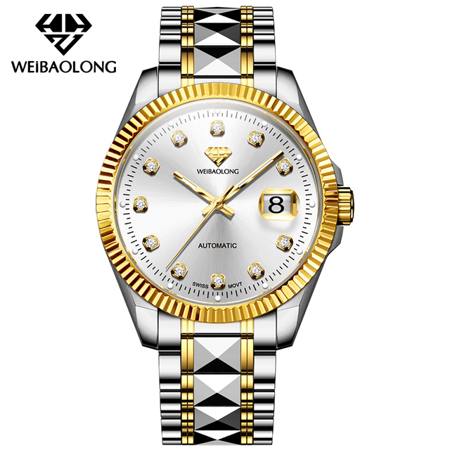WEIBAOLONG 3802 Gents Mechanical Watch Stainless Steel Band swiss Movement Calendar Sapphire Waterproof Automatic Business Watch
