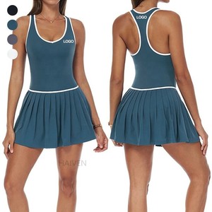 OEM Mujeres Cuello en V Color Bloqueo Paddle Mini Gimnasio Fitness Deportes Sin mangas Plisado Golf Tenis Vestido con faldas <span class=keywords><strong>de</strong></span> bolsillo - Product Image 1