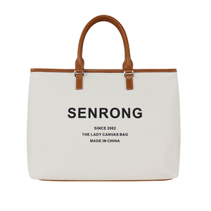 Bolsos de Mano Grandes de Lona, Bolsos de Mano de Algodón con Cremallera y Asas de Cuero, Logotipo Personalizado, Última Moda, Estilo de Diseñador, para Mujer - Product Image 1