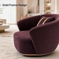 Ensemble de canapés en velours violet avec capitonnage en cannelures et base dorée, canapé moderne pour hall d'hôtel avec fauteuil d'appoint rond, mobilier de luxe