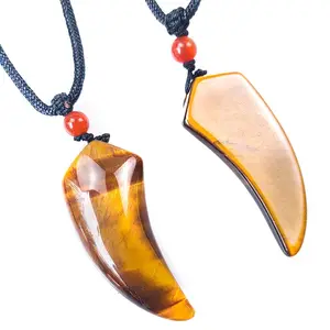 Ox Horn Shape Wolf Tooth Pendant Tiger Eye Jade Stone Pendant Fashion Gemstone Pendants For Men And Women