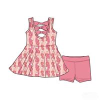 Ensemble deux pièces d'été personnalisé pour filles : hauts et shorts en soie de lait à motif floral avec nœuds au dos pour bébés filles
