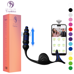 Mainan Seks Anal Dewasa APP Control Vibration Butt Plug dengan <span class=keywords><strong>Penis</strong></span> Ring, 9 Frekuensi Getaran, Merangsang Vagina Wanita - Product Image 1
