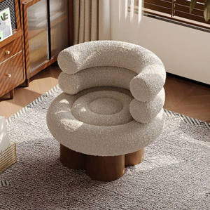 Fauteuil individuel moderne de style crème, capitonné, en laine d'agneau, pour salon et balcon, fauteuil de détente type 'Marshmallow' ou 'Rouleau de gâteau' - Product Image 5